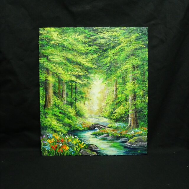 油彩画・一点物】碧翠の楽園 〜光あふれる秘密の森〜（F8号 キャンバス