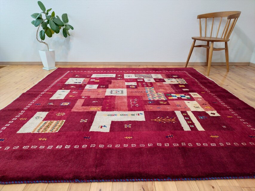 ペルシャギャッベ43x40cm(779)クッション、マット、ラグ絨毯 ハンドメイド ペルシャ ギャッベ リビング敷 ダイニング敷 ラグ
