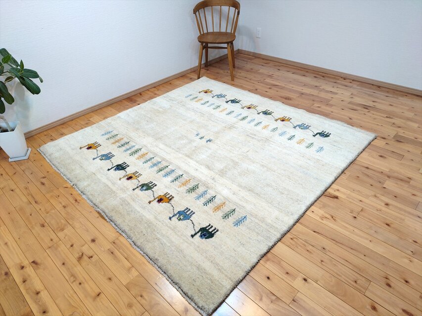 ハンドメイド ペルシャ ギャッベ リビング 正方形ラグ 197x197cm