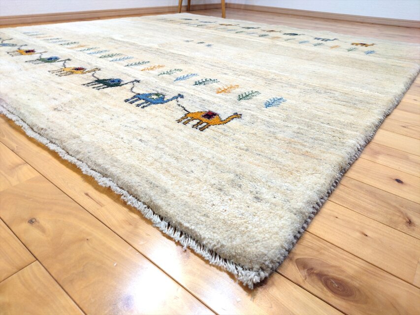 ハンドメイド ペルシャ ギャッベ リビング 正方形ラグ 197x197cm
