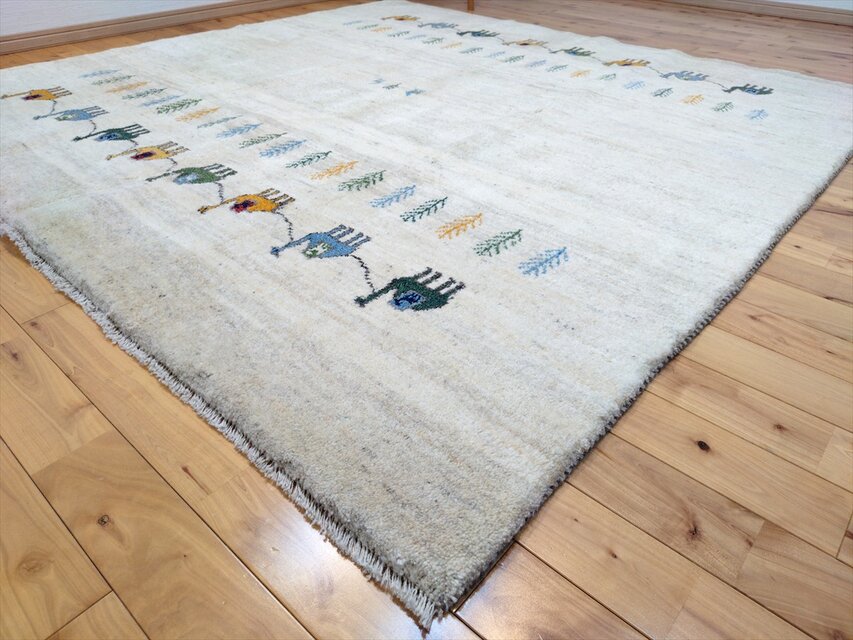 ハンドメイド ペルシャ ギャッベ リビング 正方形ラグ 197x197cm