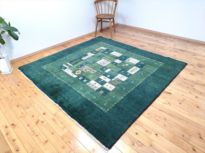 9/末迄iichi限定目玉品30%OFF】ペルシャ ギャッベ 正方形ラグ 198x193