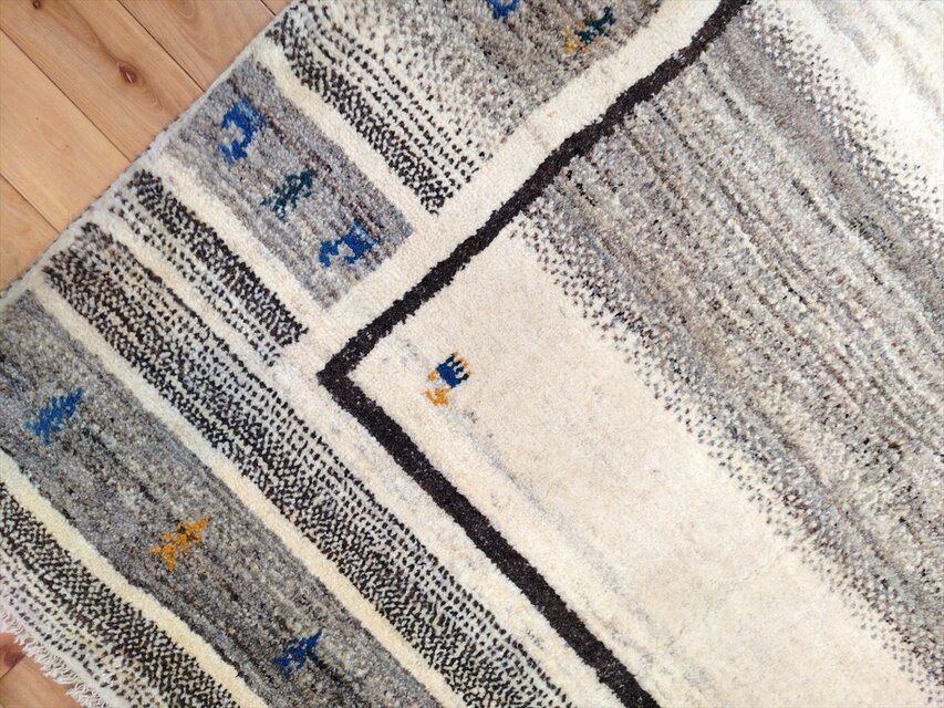 ハンドメイド ペルシャ ギャッベ リビング 正方形ラグ 197x208cm