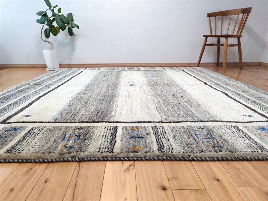ハンドメイド ペルシャ ギャッベ リビング 正方形ラグ 197x208cm