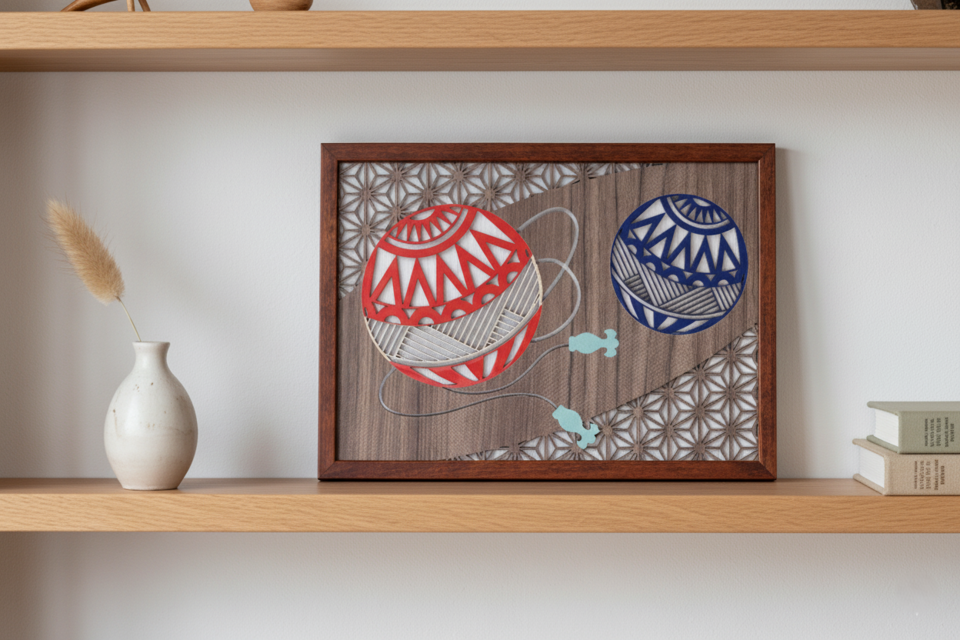 happinessシリーズ鞠mini｜オリジナル木製ウォールアート｜1つで2つの