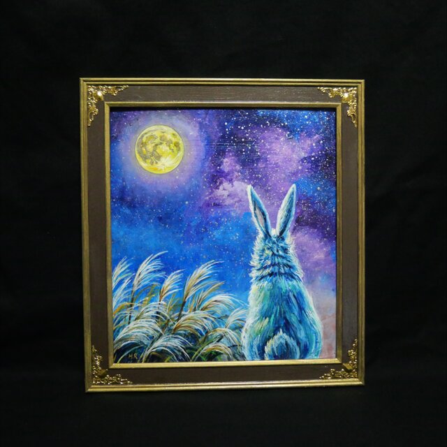 油彩画「月夜の願い」 色紙原画（アンティーク調装飾額・ギフト