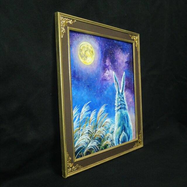油彩画「月夜の願い」 色紙原画（アンティーク調装飾額・ギフト