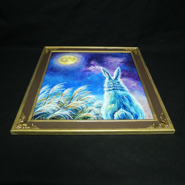 油彩画「月夜の願い」 色紙原画（アンティーク調装飾額・ギフト