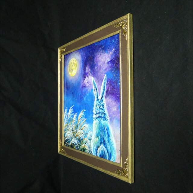 油彩画「月夜の願い」 色紙原画（アンティーク調装飾額・ギフト
