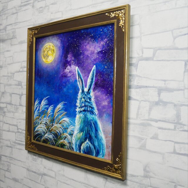 油彩画「月夜の願い」 色紙原画（アンティーク調装飾額・ギフト