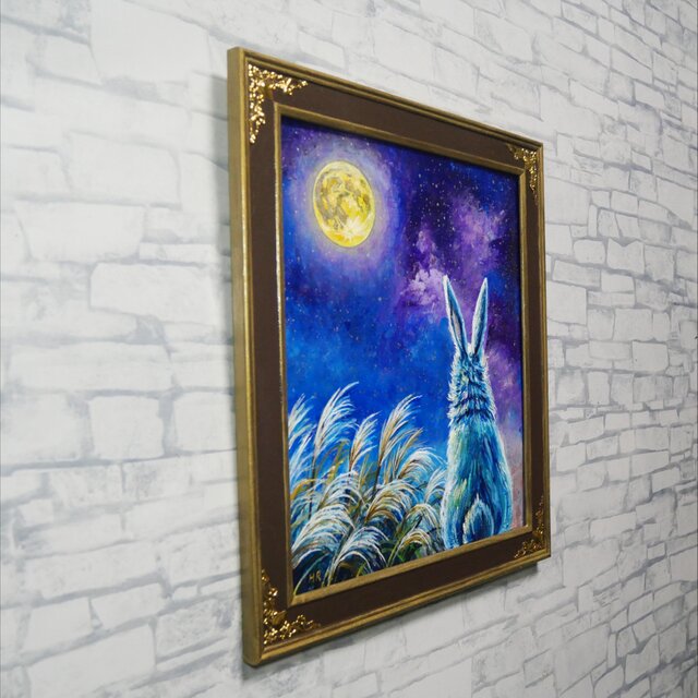 油彩画「月夜の願い」 色紙原画（アンティーク調装飾額・ギフト