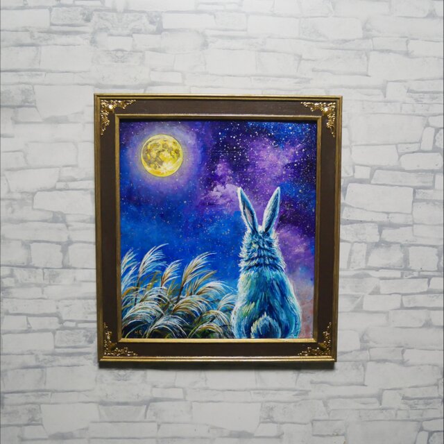 油彩画「月夜の願い」 色紙原画（アンティーク調装飾額・ギフト