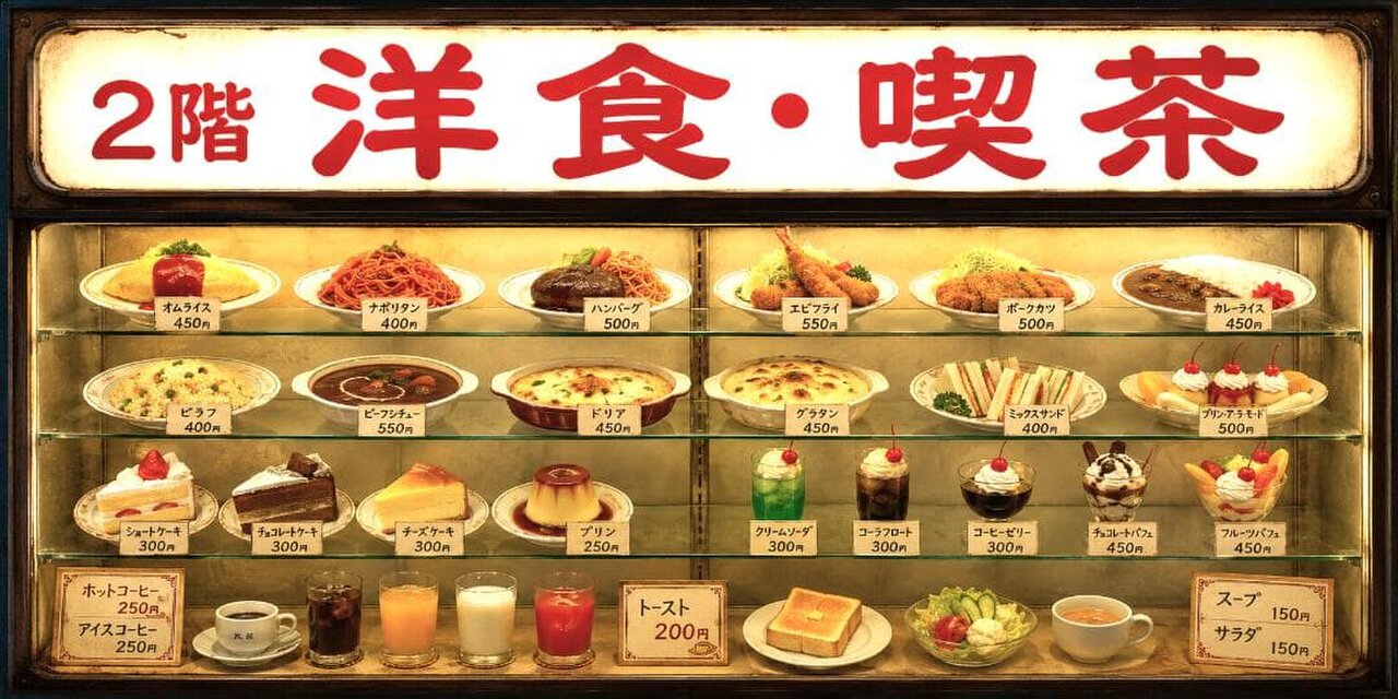 オーダー無料】飲食店 食品サンプルショウケース風 メニュー 昭和