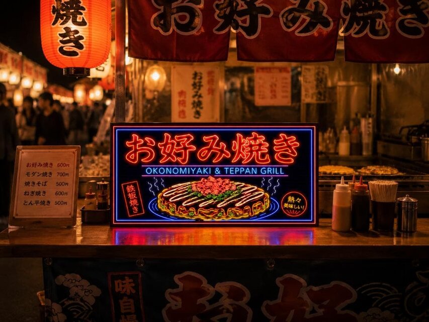 【オーダー無料】お好み焼き 鉄板焼き 屋台 店舗 看板 置物 雑貨 ライトBOX オーダー無料】お好み焼き 鉄板焼き キャベツ 大阪 広島 屋台 昭和