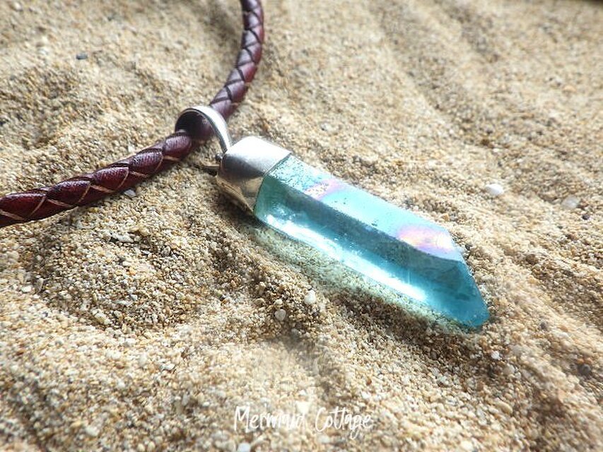 SV925】Aqua Aura Crystal Point Necklaceアクアオーラ原石ポイントの