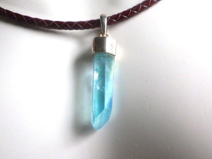 SV925】Aqua Aura Crystal Point Necklaceアクアオーラ原石ポイントの