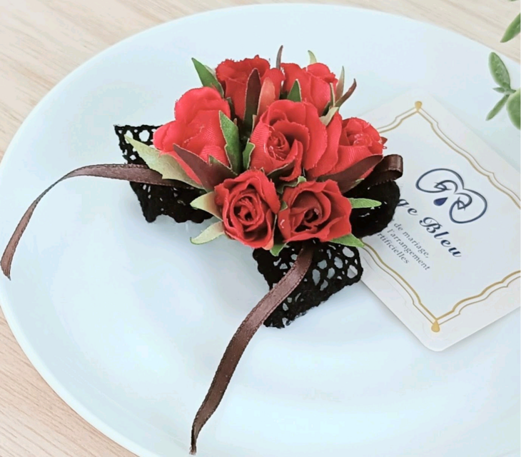薔薇モチーフヘッドドレス＆つけ襟・レッド2点セット ばら◇つぼみ◇プチコサージュ＆ヘッドドレス◇2way☆*:.レッド 入学