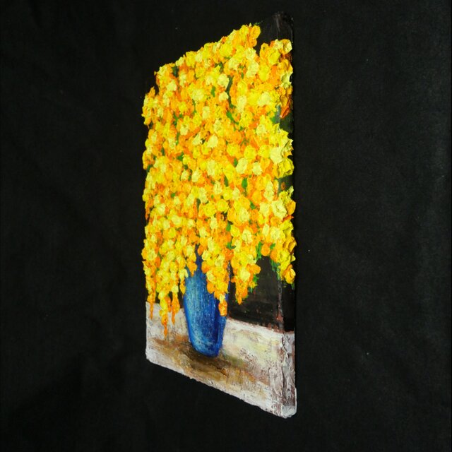油絵 F4号 原画『太陽の雫と青い奇跡』厚塗り技法で描く光の花と青い