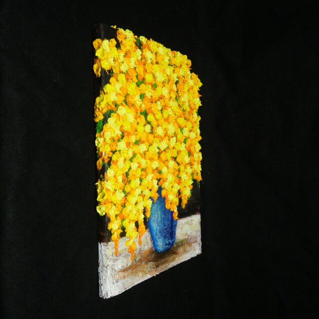 油絵 F4号 原画『太陽の雫と青い奇跡』厚塗り技法で描く光の花と青い