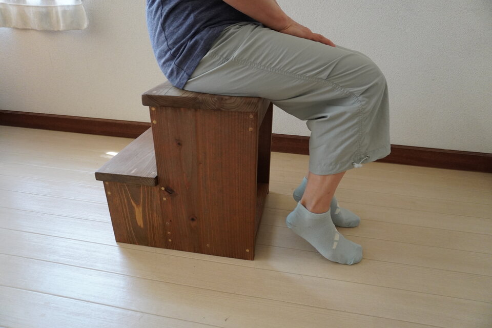 木製2段踏み台・ステップ台 ブラウン｜収納棚付き｜天然木の