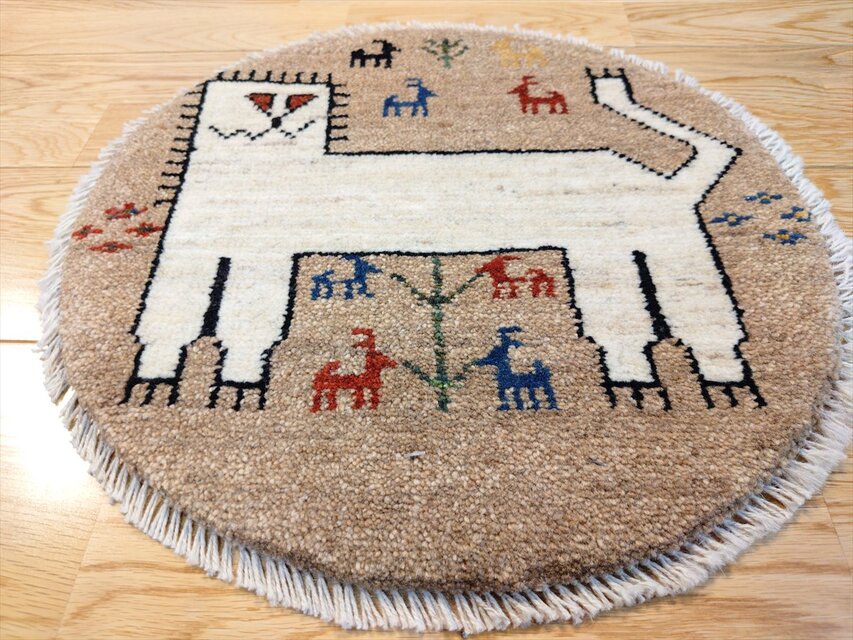 ペルシャ ギャッベ ミニマット 40×38 ベージュ チューリップ 花