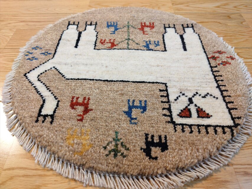 ハンドメイド ペルシャ ギャッベ アマレバフト ミニマット 横40Φ38.5