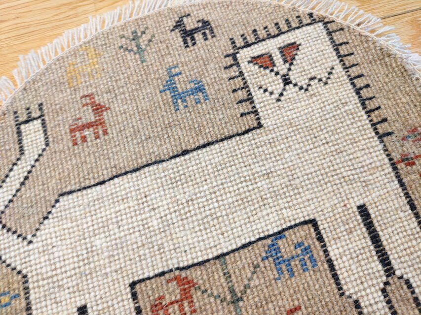 ハンドメイド ペルシャ ギャッベ アマレバフト ミニマット 横40Φ38.5