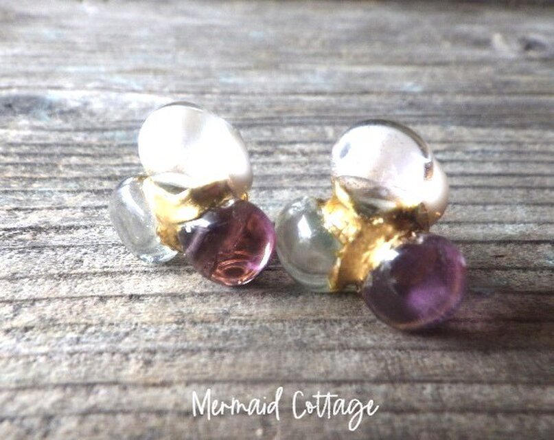 Fluorite Flower Kintsug フローライトと金継ぎのお花ピアス