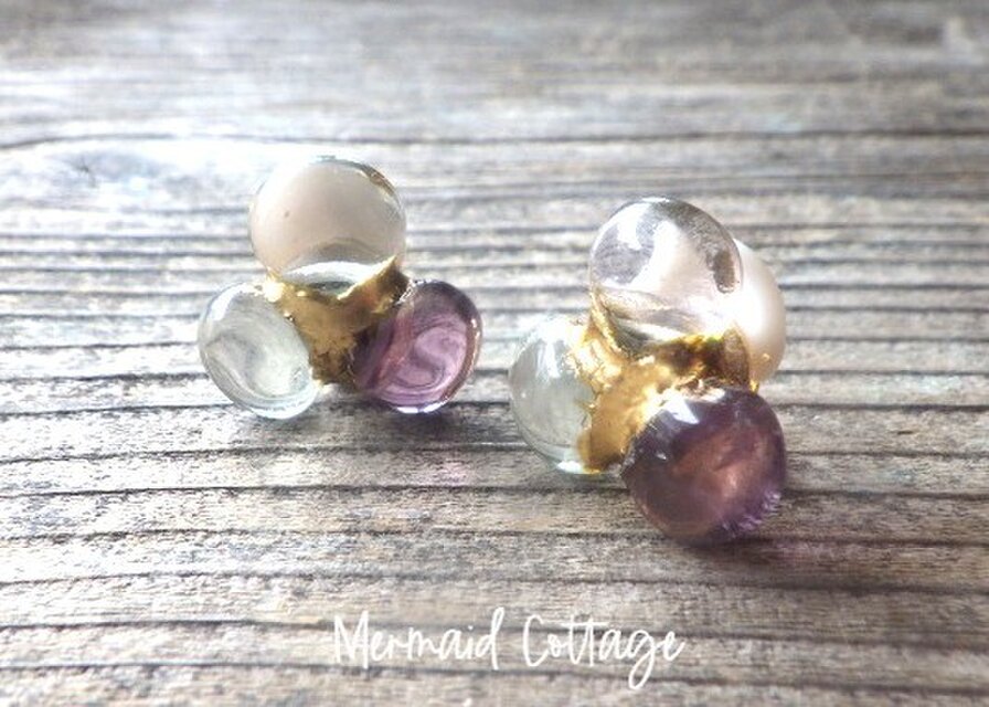 Fluorite Flower Kintsug フローライトと金継ぎのお花ピアス