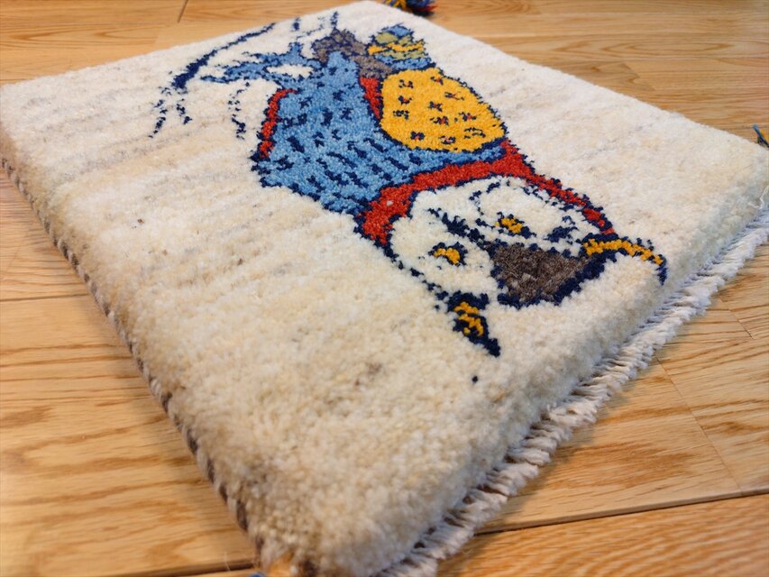 ハンドメイド ペルシャ ギャッベ ミニマット ラグ 36x39.5㎝ フクロウ