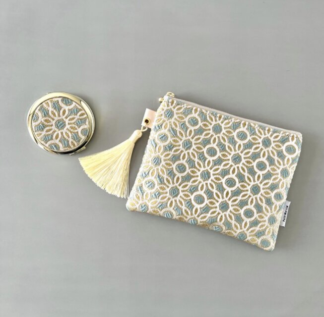 受注制作】モロッカン刺繍ポーチ＆コンパクトミラーセット ♢ギフトに