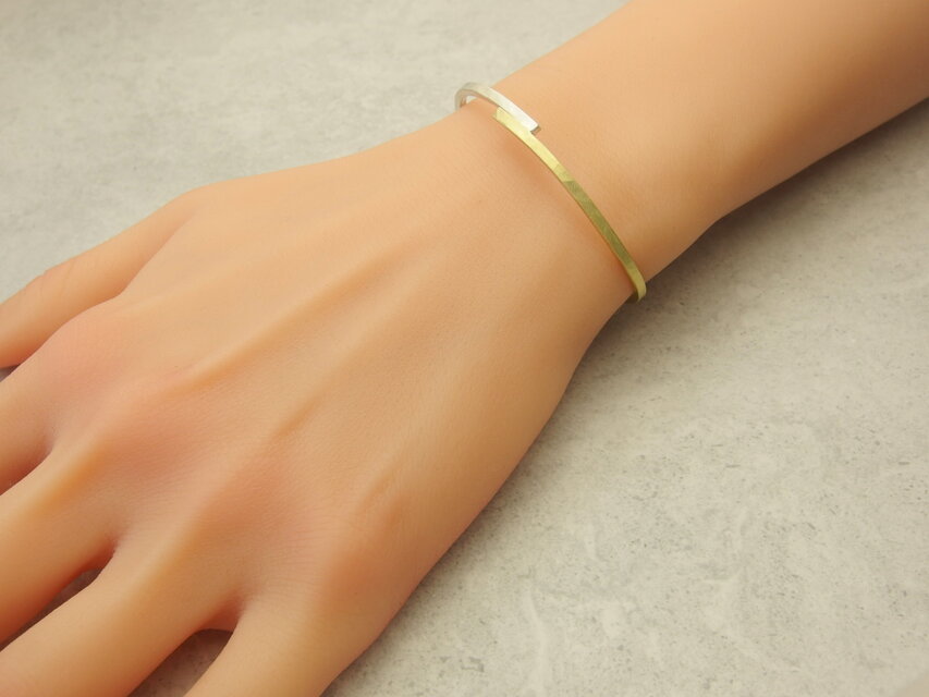フジ　真鍮　シルバー　ヴィンテージ加工　3点セット シルバー×真鍮 コンビカラーバングル 2㎜幅【silver&brass】シルバー