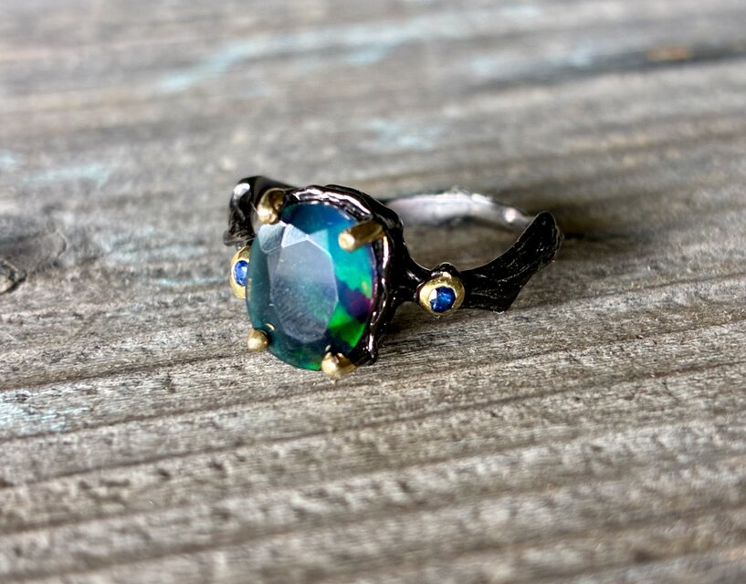 sv925*Deep Sea Aurora Black Opal Ring 深海のオーロラ◇ブラック