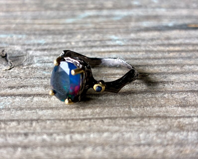 sv925*Deep Sea Aurora Black Opal Ring 深海のオーロラ◇ブラック