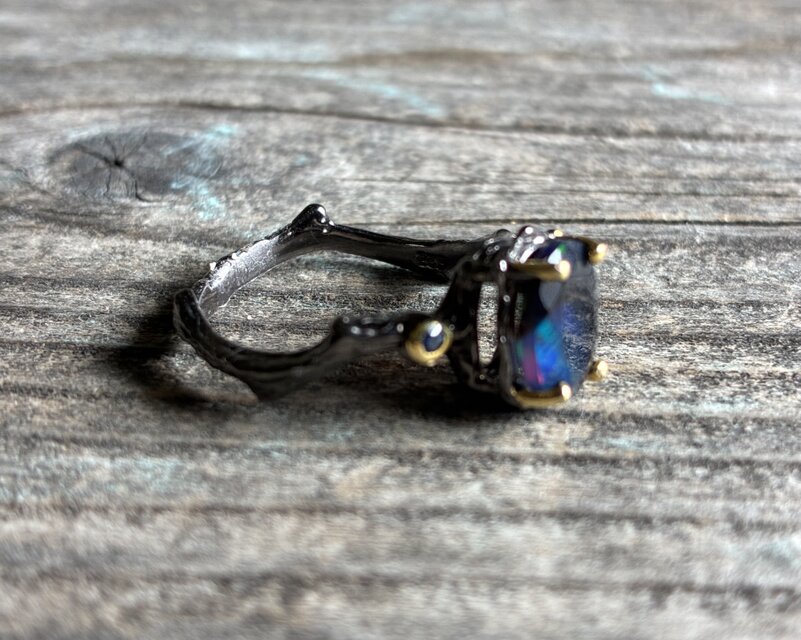sv925*Deep Sea Aurora Black Opal Ring 深海のオーロラ◇ブラック