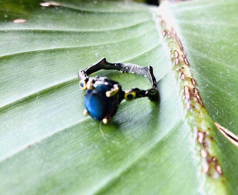 sv925*Deep Sea Aurora Black Opal Ring 深海のオーロラ◇ブラック