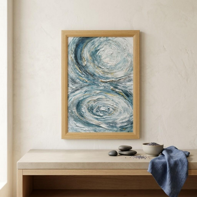 原画】凪の兆し - A4油絵 額付き・ギフトラッピング無料｜北欧モダンな