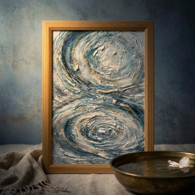 特大 油絵 絵画 インテリア アンティーク 抽象画 額縁 原画】凪の兆し - A4油絵 額付き・ギフトラッピング無料｜北欧モダンな