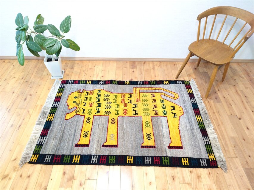 ギャッベ 180x120cm ラグ オールド ギャッベ ライオン キリムスタイル