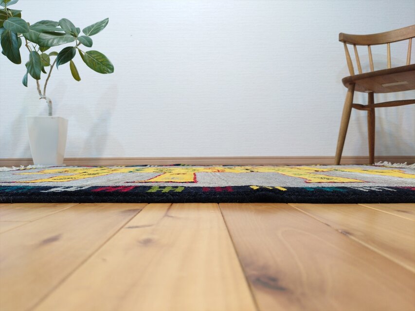 ペルシャ オールドギャッベ ライオン 手織り ラグ 152×102cm 黄金色
