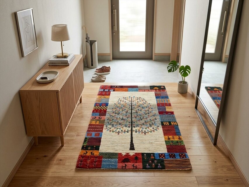 ペルシャ キャシュカイ 手作りラグ ハンドメイド ペルシャ ギャッベ カシュクリ ラグ 118×81㎝ 生命の木