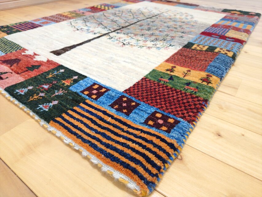 ハンドメイド ペルシャ ギャッベ カシュクリ ラグ 118×81㎝ 生命の木