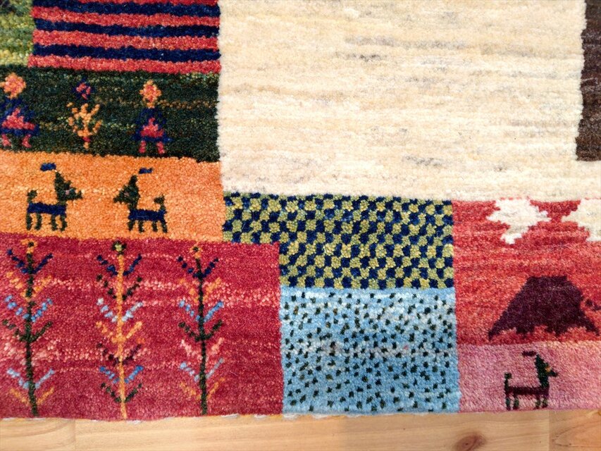 ハンドメイド ペルシャ ギャッベ カシュクリ ラグ 118×81㎝ 生命の木