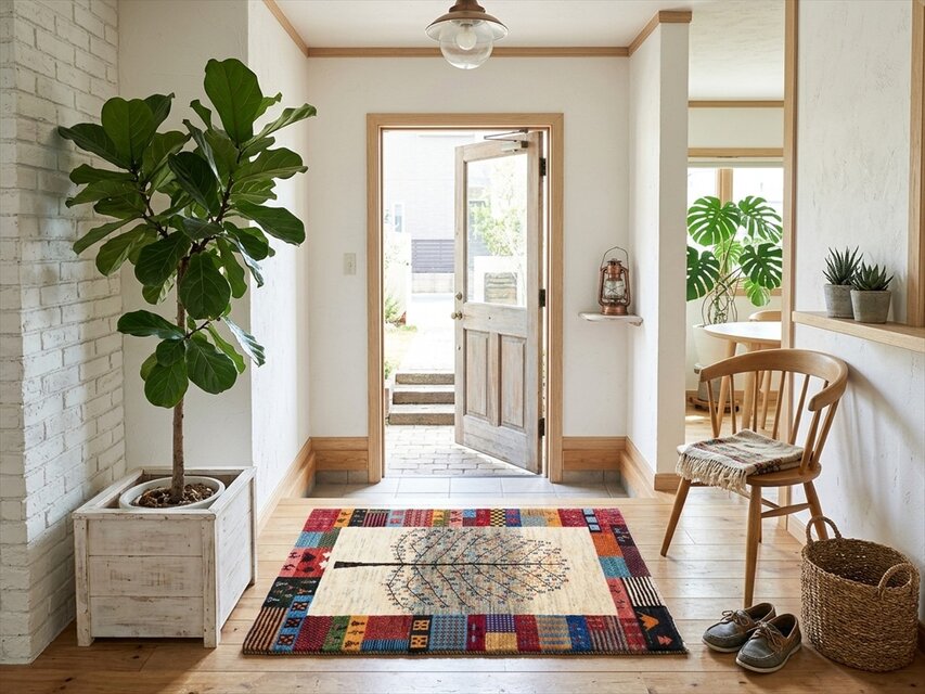 ハンドメイド ペルシャ ギャッベ カシュクリ ラグ 118×81㎝ 生命の木
