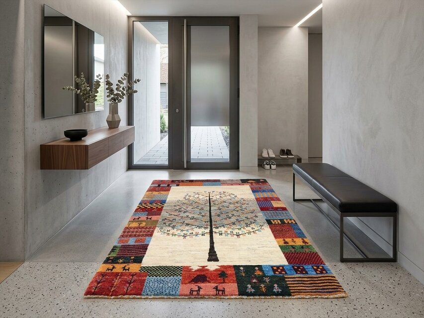 ハンドメイド ペルシャ ギャッベ カシュクリ ラグ 118×81㎝ 生命の木