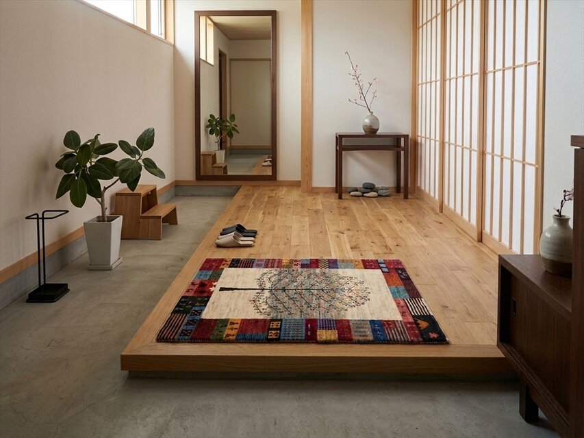 ハンドメイド ペルシャ ギャッベ カシュクリ ラグ 118×81㎝ 生命の木