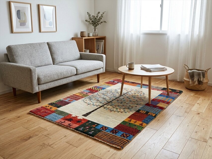 ハンドメイド ペルシャ ギャッベ カシュクリ ラグ 118×81㎝ 生命の木