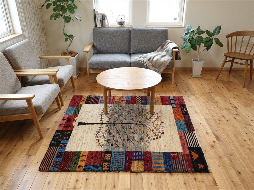 ハンドメイド ペルシャ ギャッベ カシュクリ ラグ 118×81㎝ 生命の木