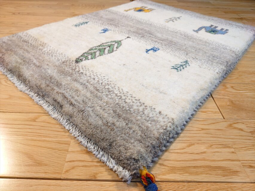 ハンドメイド 天然ウール ペルシャ ギャッベ 玄関マット ラグ 86x62