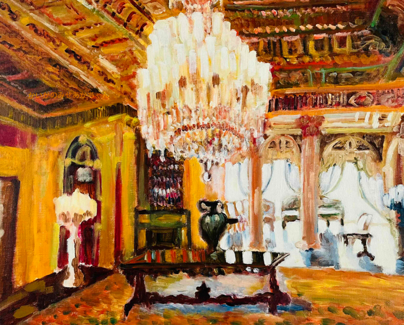 原画・油彩「シャンデリア 2」絵画・F12（50×61㎝）アート